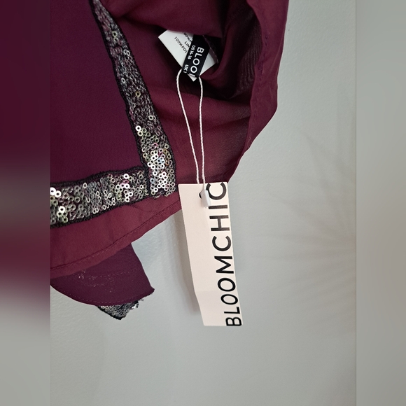 Bloomchic Chiffon Overlay Sequin Eggplant Purple Tunic Top Sz14/16 NEW - Picture 4 of 6